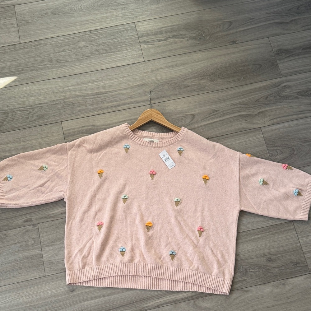 NWT LOFT Pink Ice Cream Embroidered Sweater